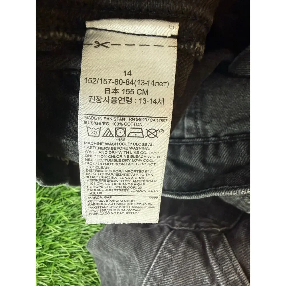 GAP Teen Girls Sz 14 Wide Stride Jeans Black Check Low Rise Wide Leg Denim Pants